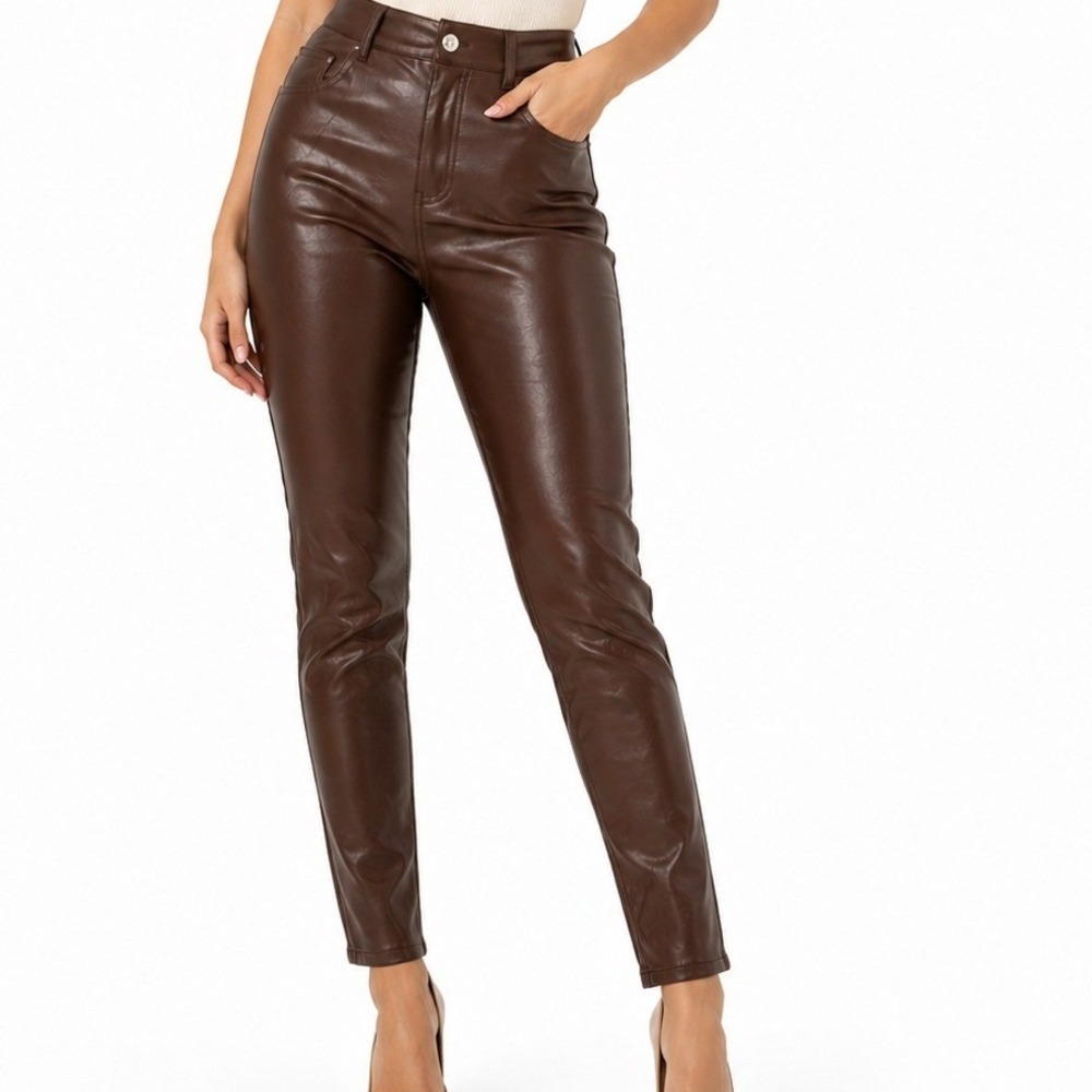 Rewash‎ Vegan Leather Pants Juniors 7 Brown High Rise Skinny NWT